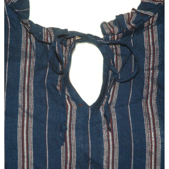 Wonderly Blue Striped Peplum Blouse Top Size L Ruffle Neckline Keyhole Neckline - Picture 4 of 11